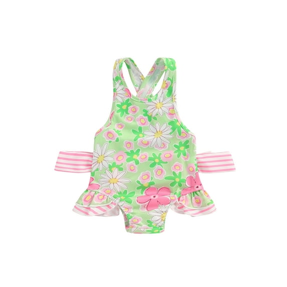 nvzhuang Little Girls Tank Swimsuit Sleeveless Round Neck Back Cross Bandage Ruffled Bathing Suit
