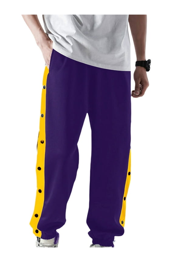Men's Tear Away Pants, Loose Fit Basketball Pants High Split Snap Button Sweatpants