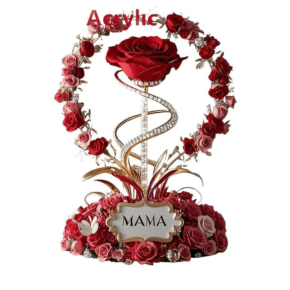 nvzhuang Mother Day Decor Rose Acrylic Flat Ornaments Desktop Decorations for Home Party, Presents for Mom