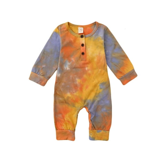 nvzhuang Newborn Baby Button Rompers, Boys/Girls Long Sleeve Tie Dye Print One Piece Jumpsuit