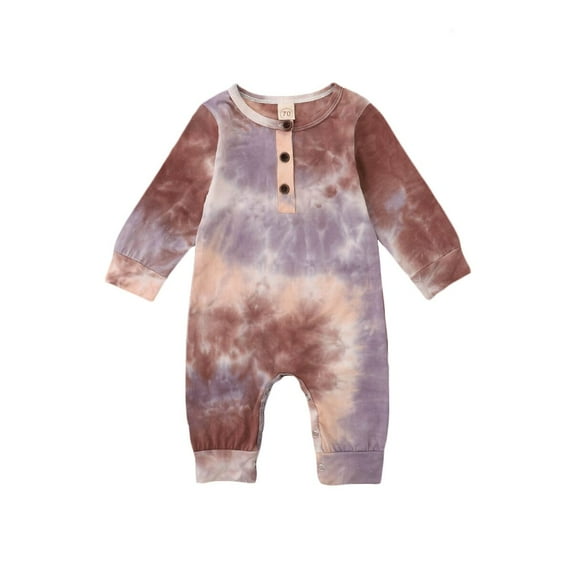 nvzhuang Newborn Baby Button Rompers, Boys/Girls Long Sleeve Tie Dye Print One Piece Jumpsuit