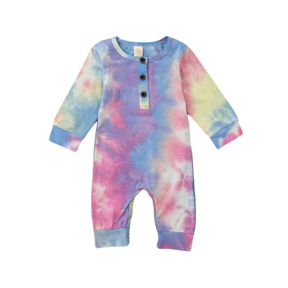 nvzhuang Newborn Baby Button Rompers, Boys/Girls Long Sleeve Tie Dye Print One Piece Jumpsuit