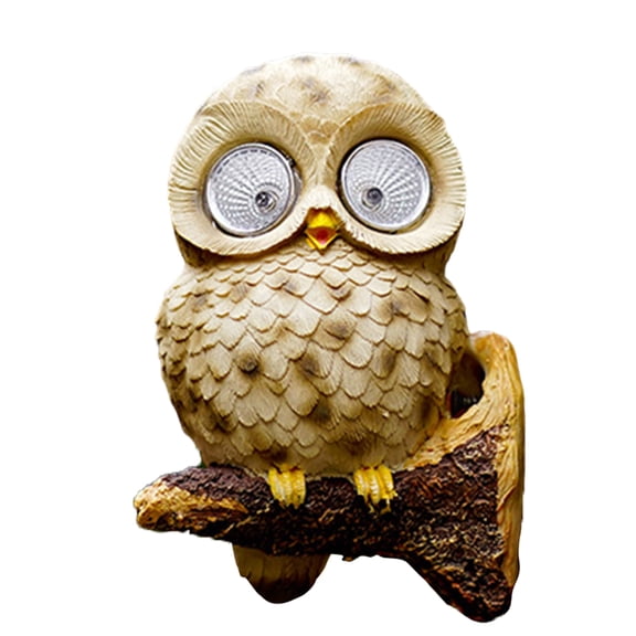 nvzhuang Owl Garden Statue, Resin Sculpture Tree Stake Outdoor Decoration Solar Outdoor Light