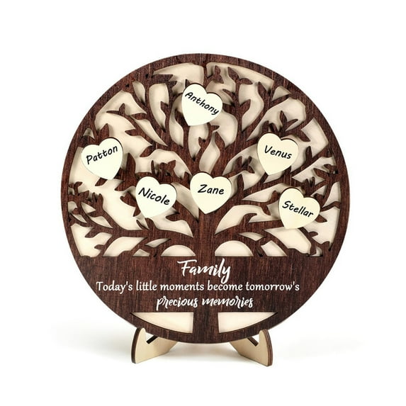 nvzhuang Personalized Family Tree Ornament Wooden Desktop Decor Family Signs for Home Decor