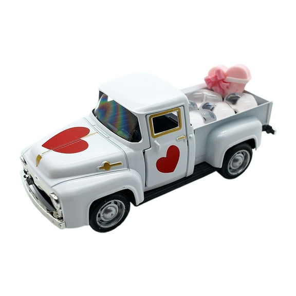 nvzhuang Pickup Truck Model Openable Doors Love Heart Design Vintage Car Figurine for Mother's Day Valentine's Day Decor Present