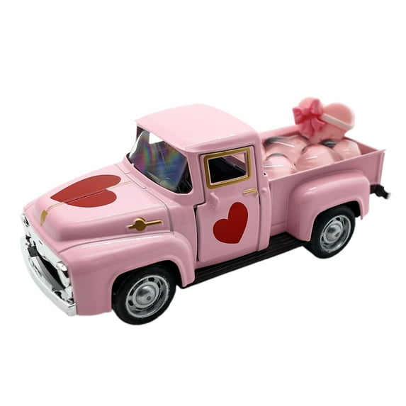 nvzhuang Pickup Truck Model Openable Doors Love Heart Design Vintage Car Figurine for Mother's Day Valentine's Day Decor Present