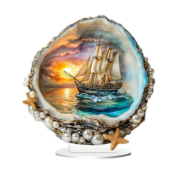 nvzhuang Seashell Desk Decor Ocean Theme Acrylic Flat Ornaments Tabletop Decorations for Living Room Home Office