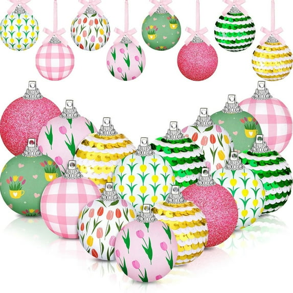 nvzhuang Spring Ball Ornaments 24 Pcs Set Tulip Print Hanging Decorations for Mini Trees Holiday Party Supplies