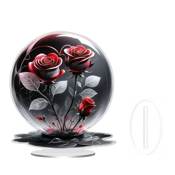 nvzhuang Stunning Rose Ornament 2D Flat Acrylic Decorations Desktop Decor for Home and Holiday