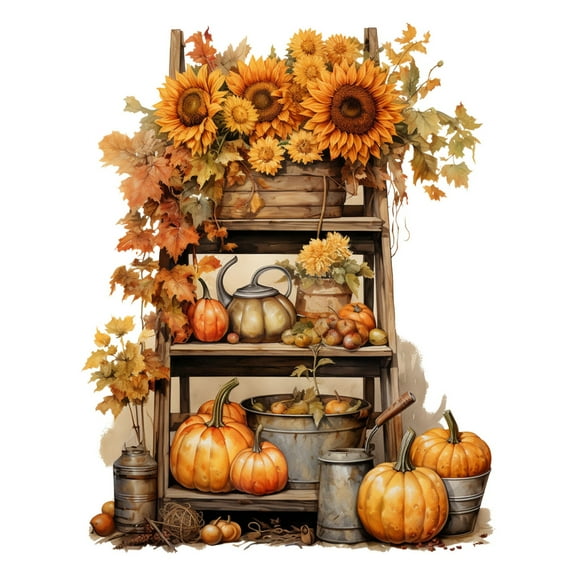 nvzhuang Sunflower Wall Decals Fall Leaf Flower Pumpkin Shelf Stickers Wall Decor for Kitchen Living Room Home