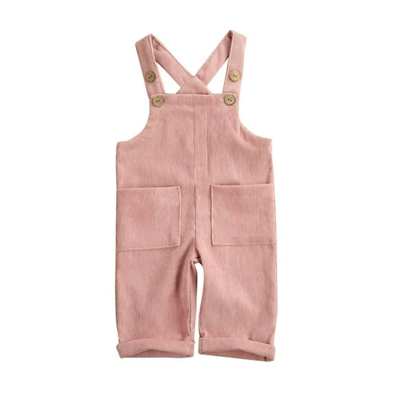 nvzhuang Toddler Baby Corduroy Suspender Rompers Solid Color Adjustable Strap Pockets Overalls Spring Autumn Button Trousers
