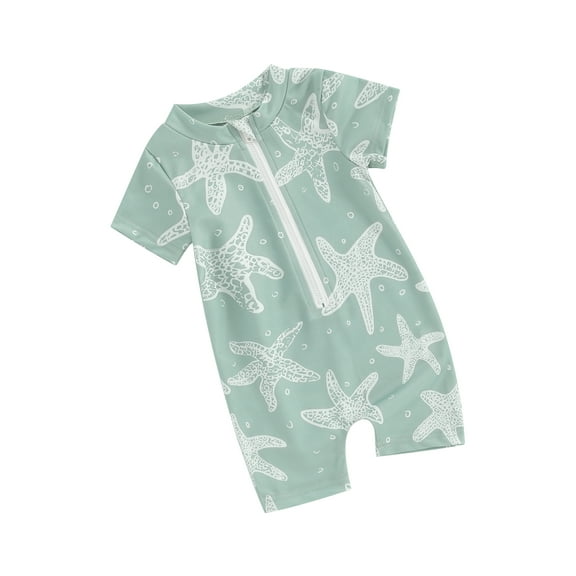 nvzhuang Toddler Boys Rash Guard Swimsuit Sun Protection Short Sleeve Zipper Swimwear