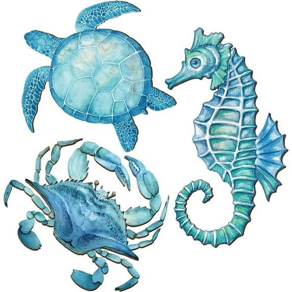 nvzhuang Turtle Wall Decor Set of 3 Beach Theme Wooden Wall Art Decor for Home Bedroom Living Room