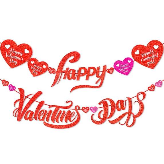 nvzhuang Valentine's Day Banner Heart Letter Glitter Funny Hanging Decoration for DIY Door Tree Home Party