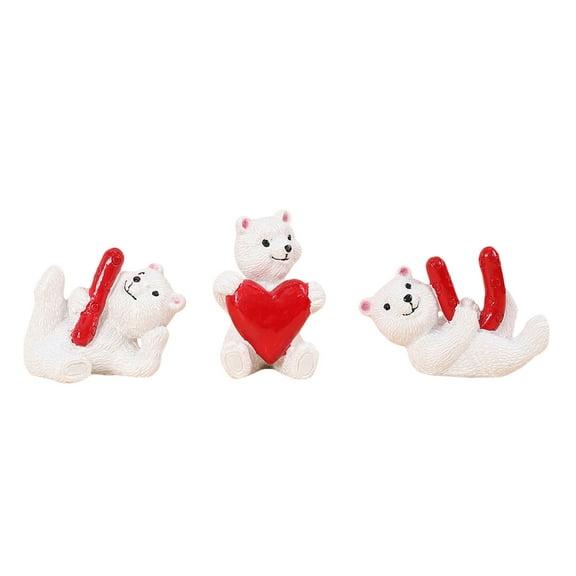 nvzhuang Valentine's Day Little Polar Bear Figurines 3 Pcs Set Love Resin Desktop Ornament for Home Holiday Decor