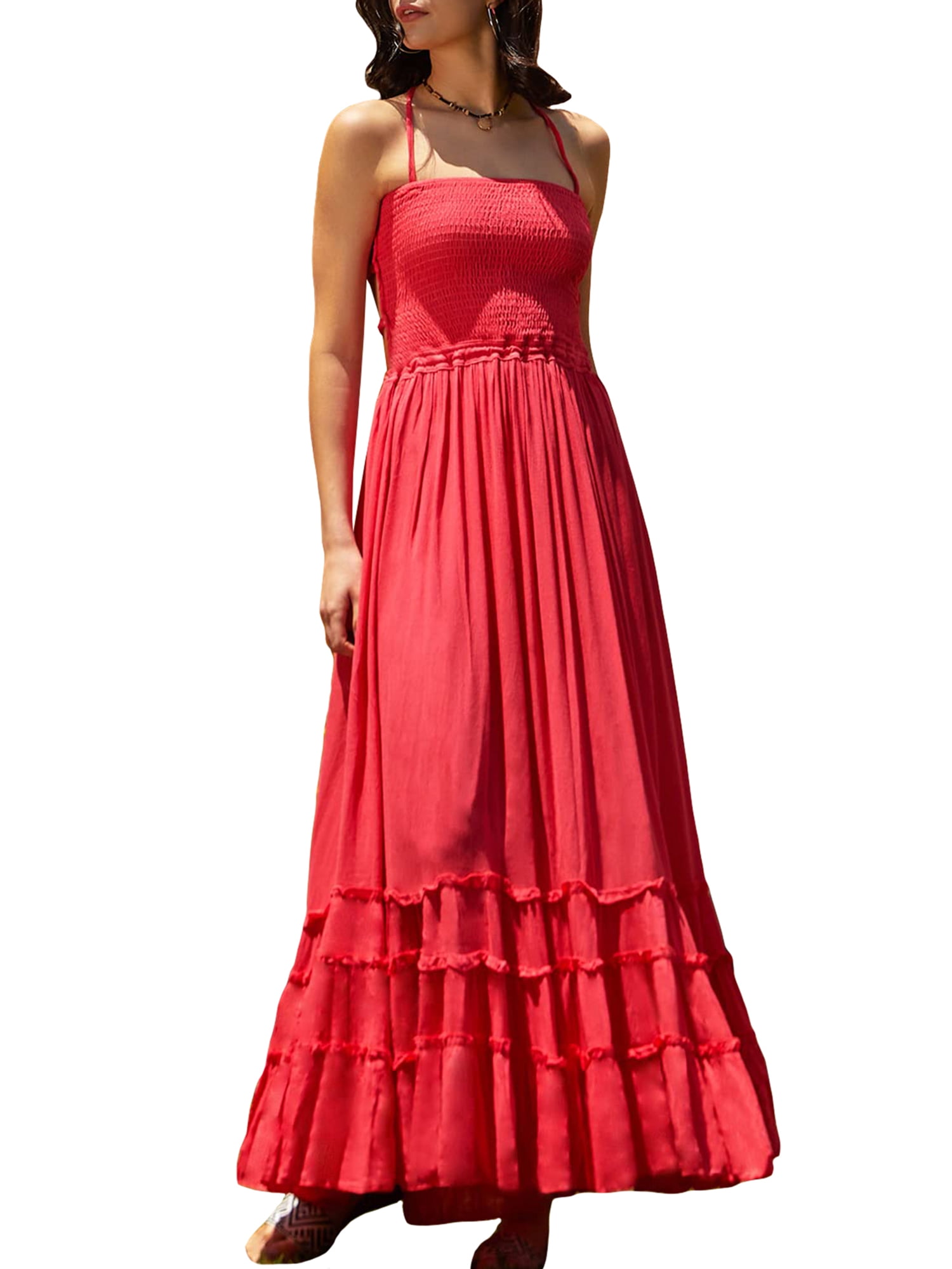 Backless Halter Pleated Dress