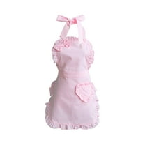 nvzhuang Women Kitchen Apron Ruffle Trim Maid Costume Apron Tie-Up Cute Aprons for Cooking Baking
