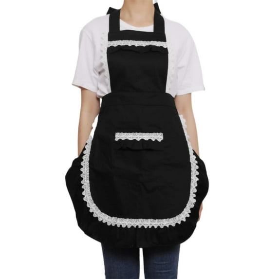 nvzhuang Women Kitchen Apron Ruffle Trim Maid Costume Apron Tie-Up Cute Aprons for Cooking Baking