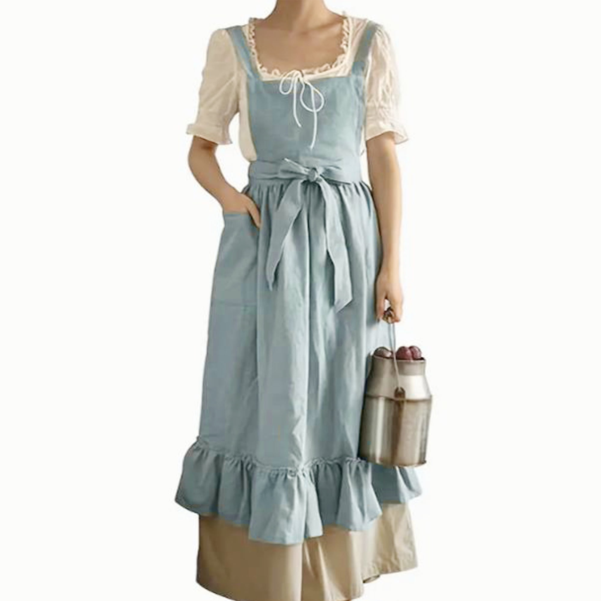 nvzhuang Women Kitchen Aprons Waist Strap Solid Color/Striped Cooking Baking Cleaning Apron