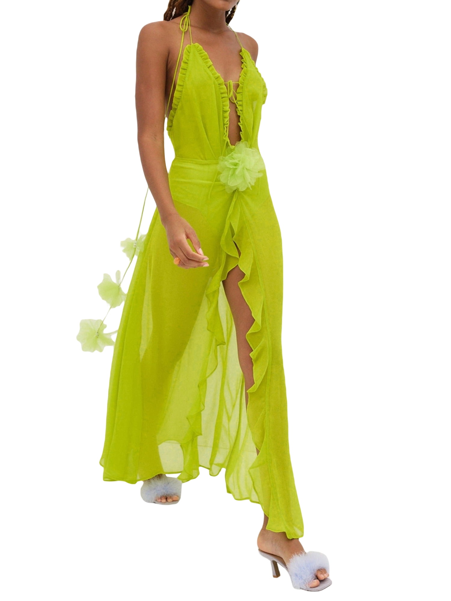 See Through Halter Chain Backless Long Dress main image 0