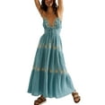 thumbnail image 1 of nvzhuang Women Summer Casual Long Dress Tie-Up Halter Neck Sleeveless Dress Fashion Backless Dress, 1 of 9