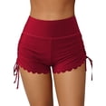 thumbnail image 1 of nvzhuang Women Swim Shorts, High Waist Drawstring Wavy Hem Solid Summer Bathing Surfing Bottoms, 1 of 9