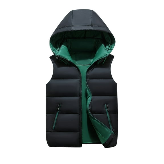 nvzhuang Women Winter Vest, Sleeveless Jacket Hooded Zipper Closure Contrast Color Warm Vest Outwear
