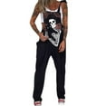 thumbnail image 1 of nvzhuang Women's Loose Jumpsuits, Casual Sleeveless Skull Black Cat Print Strap Bib Pants, 1 of 2