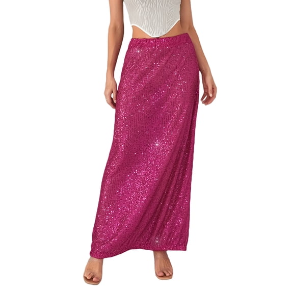 nvzhuang Women's Sequins Long Skirts Low Waist Party Skirts Spring Summer Fashion Skirts Streetwear