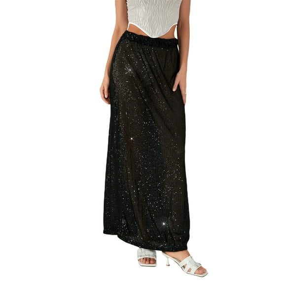 nvzhuang Women's Sequins Long Skirts Low Waist Party Skirts Spring Summer Fashion Skirts Streetwear