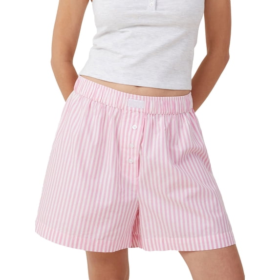 nvzhuang Women's Summer Shorts Elastic Waist Button Decor Loose Short Pants with Back Pocket