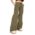thumbnail image 1 of nvzhuang Women's Wide Leg Trousers Solid Color Button Closure Leisure Pocket Pants Streetwear, 1 of 9