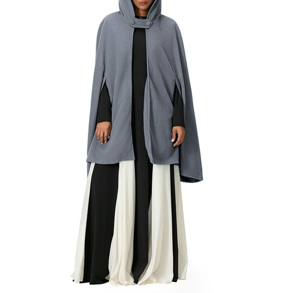 nvzhuang Women's Winter Hooded Cape Coats Button Loose Fit Simple Solid Warm Cloaks Short Cape Jackets Outwears