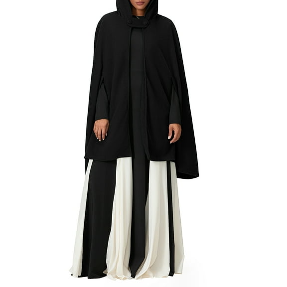 nvzhuang Women's Winter Hooded Cape Coats Button Loose Fit Simple Solid Warm Cloaks Short Cape Jackets Outwears