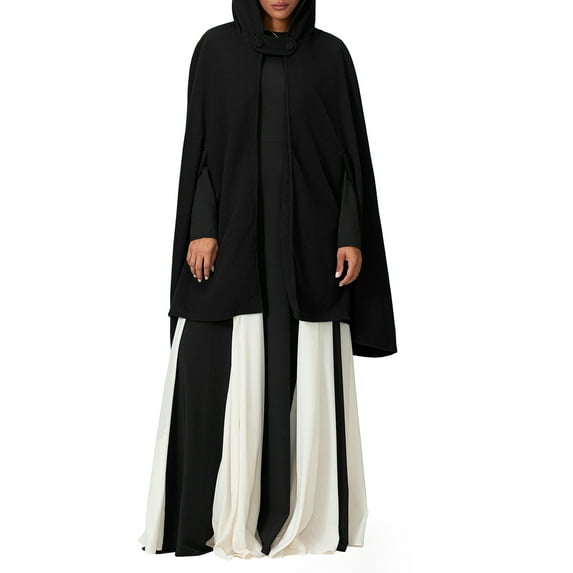 nvzhuang Women's Winter Hooded Cape Coats Button Loose Fit Simple Solid Warm Cloaks Short Cape Jackets Outwears