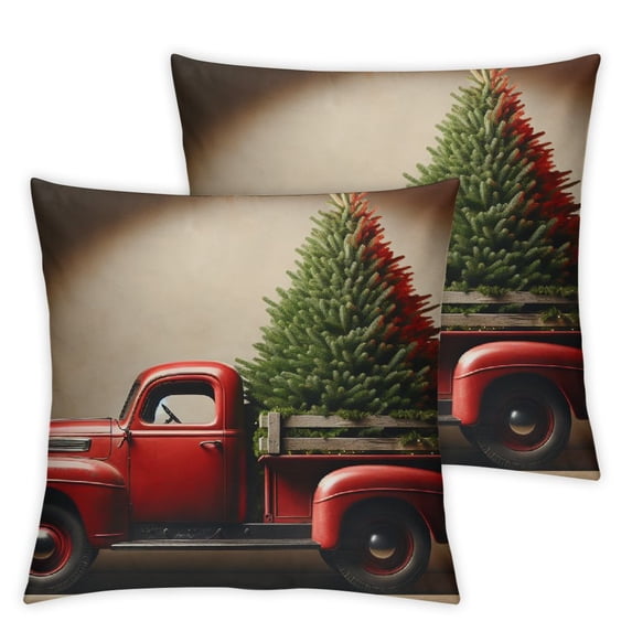 nygtbtfer 2Pack Merry Christmas Pillow Cover with Christmas Tree and Vintage Red Truck PatternLinen Home Decorative Throw Cushion Case