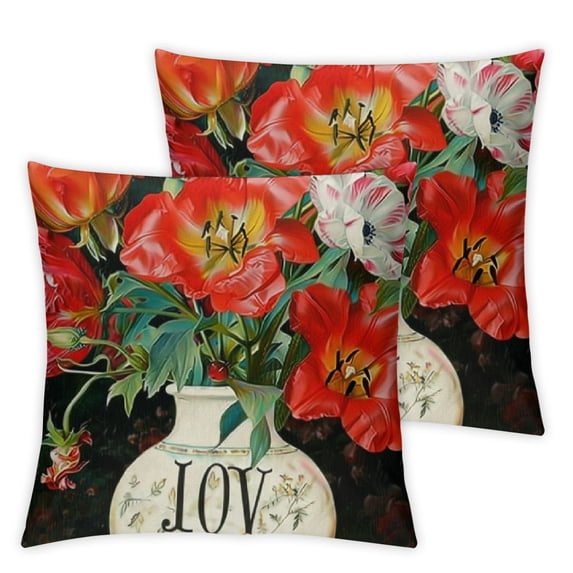 nygtbtfer 2Pack Red Geranium Flower Throw Pillow Covers Vintage Quote Antique Floral Bloom Cushion Case Decor, Decoration for Sofa White