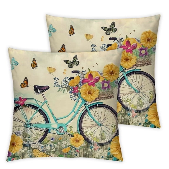 nygtbtfer 2Pcs Spring Rustic Farmhouse Throw Pillow Covers Vintage Yellow Truck Bike Bottle Floral Boot Flourishing Flowers Pillowcase2 Cushion for Home Sofa White