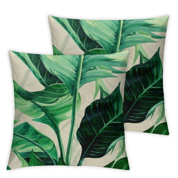 nygtbtfer 2Sets Tropical Leaves Throw Pillow Covers Green Palm Leaf Decorative Pillow Cases Outdoor Cushion Covers for Sofa Couch Garden Home Decor White