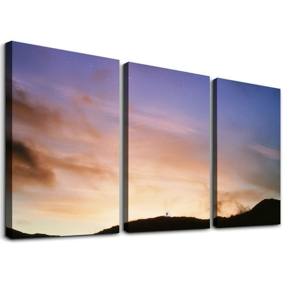 nygtbtfer 3 Panel Wall Art Modern Artworks for Home Decor Canvas Prints Night landscape with Starry sky Universe Pictures for Living Room Bedroom Decoration, Ready to Hang 12x16x3pcs
