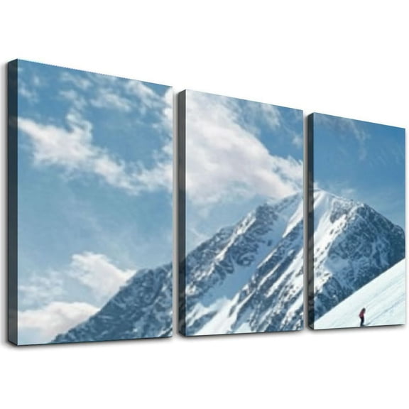 nygtbtfer 3 Panels Canvas paintings - winter high mountain landscape with ski skiings and pictures - Wall Art modern Posters Framed Ready to Hang for Home Wall Decor 12x16x3pcs