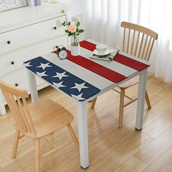 nygtbtfer 4th of July Fitted Tablecloth with Elastic Edge US Flag Stars Stripes Patio Table Cover Cloth Red Blue White Tablecloth for Independence Day Party Fits Tables up to 52*52