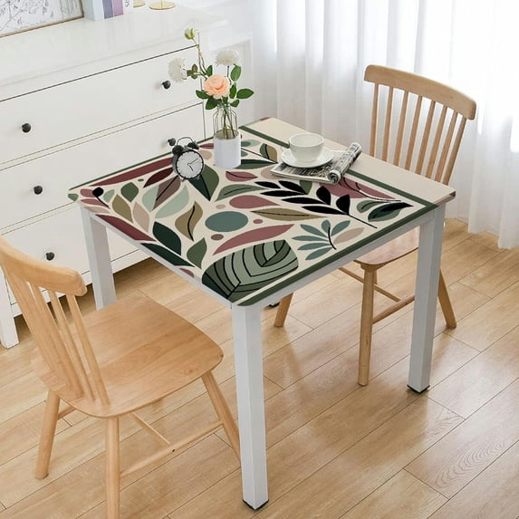 nygtbtfer Abstract Boho Tablecloth Fitted Table Cover for Tables Wipeable Elastic Table Cloth for Outdoor Picnic Camping Dining Party, Tropical Leaves Geometric Watercolor Modern