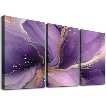 nygtbtfer Abstract Canvas Wall Artwork 3 Pieces Purple and Gold Marble Painting Prints for Living Room Bedroom Poster Decor Framed  12x16x3pcs