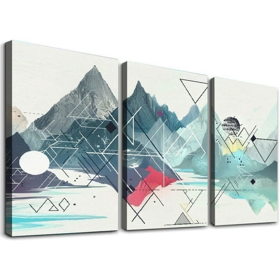 nygtbtfer Abstract Geometric Pattern Canvas Wall Art, Abstract Background with Landscape Picture Prints Wall Decor, Stretched on Wood Frame and Ready to Hang 12x16x3pcs