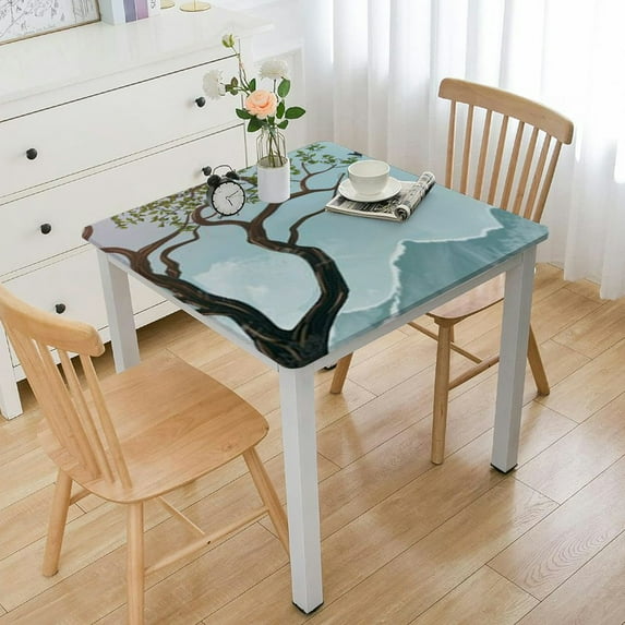 nygtbtfer Africa Women Landscape Tablecloth with Lace Trim Spring Summer Tablecloths Polyester Table Cover Waterproof Wipeable Table Cloth Linen for Kitchen, Fits Tables Diameter white