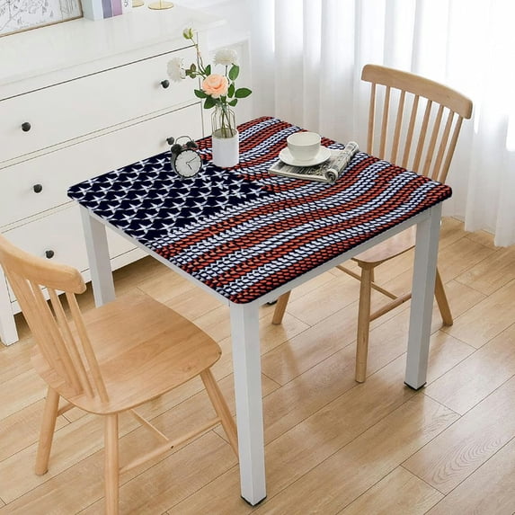 nygtbtfer American Flag Round Tablecloth Fitted Table Cover,Elastic Tablecloths Outdoor Indoor Stretch Cloth Tablecover for Dinner,Party,Shower, Woodgrain White
