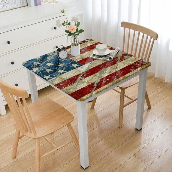 nygtbtfer American Flag Table Cover for Square Tables Picnic Fitted Tablecloth Flannel Backed Lining Stretched Square Table Cover Elastic Tablecloth White
