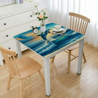 nygtbtfer  Animal Dolphin Rainbow Ocean  Tablecloth  Washable Wrinkle Free Table Cloths Cover Mat Lace for Parties Dining Room Kitchen Holiday Elastic Edge White