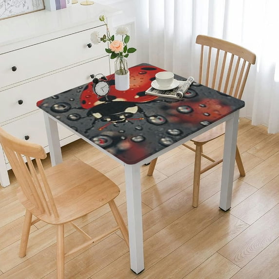 nygtbtfer Animal Ladybugs Square Tablecloth with Elastic Edge, Fitted Table Cloth Waterproof Wipeable Square Table Cover for Dining Kitchen Party Indoor Outdoor Patio Table white